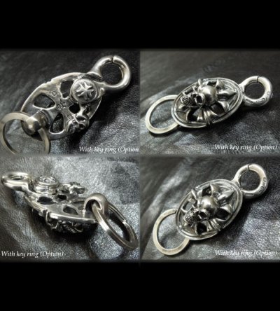 Photo2: Skull On Cross Oval Clip Back Skull Lever