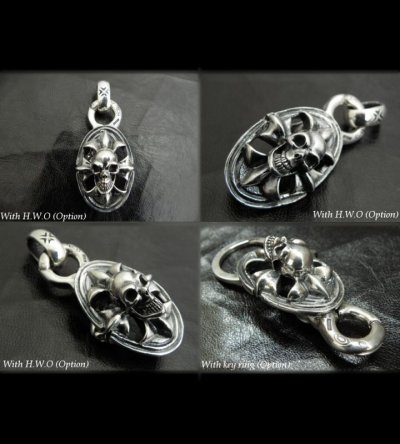 Photo1: Skull On Cross Oval Clip Back Skull Lever