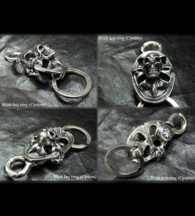 Photo3: Skull On Cross Oval Clip Back Skull Lever