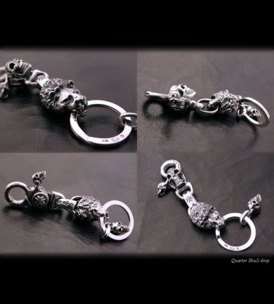 Photo3: Skull on clip with maltese cross H.W.O & lion key ring