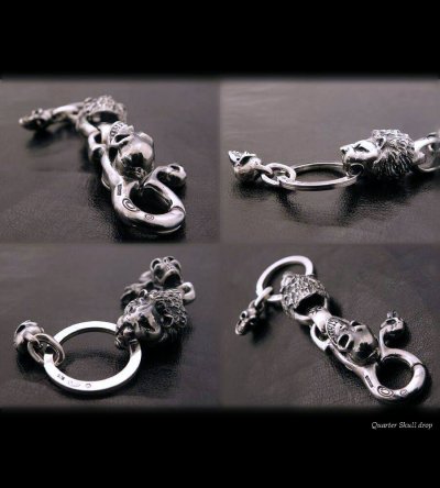 Photo2: Skull on clip with maltese cross H.W.O & lion key ring