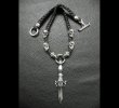 Photo2: Skull On Dagger With 2Bolo Neck 4Skulls Braid Leather Necklace (2)