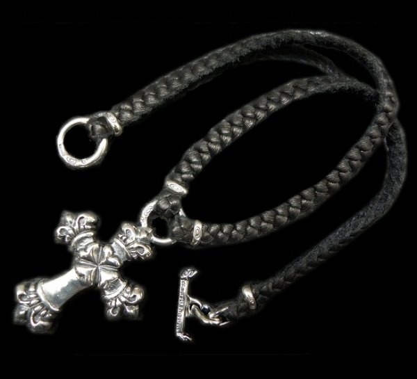 Photo1: Half Long 4 Heart Crown Cross With Half braid leather necklace (1)