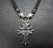 Photo12: Half grooved cross with Half 2bulldogs braid leather necklace (12)