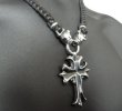 Photo15: Half grooved cross with Half 2bulldogs braid leather necklace (15)