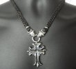 Photo14: Half grooved cross with Half 2bulldogs braid leather necklace (14)