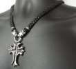 Photo13: Half grooved cross with Half 2bulldogs braid leather necklace (13)