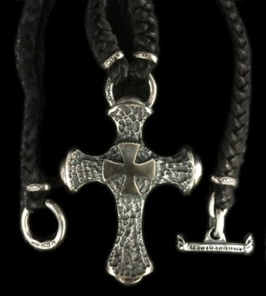 Photo1: Hammer Cross With Braid Leather Necklace (1)