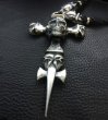 Photo10: Large Skull On 2Skulls Hammer Cross Double Face Dagger With 2Panthers Braid Leather Necklace (10)