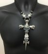 Photo5: Large Skull On 2Skulls Hammer Cross Double Face Dagger With 2Panthers Braid Leather Necklace (5)