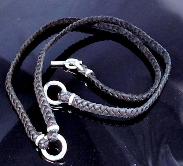 Photo1: C-ring With Quarter Braid Leather Necklace (Platinum Finish) (1)