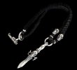 Photo1: Half Dagger With Skull &Half 2 Old Skulls braid leather necklace (1)