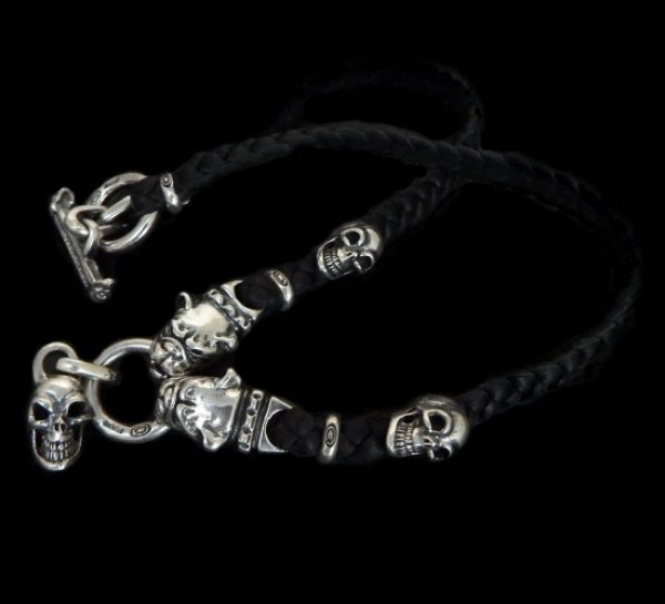 Photo1: Half Single Skull & 2Half Old Bulldogs With braid leather necklace On 2Half Skulls (1)