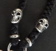 Photo2: Half Lion With 2 Half Skulls braid leather necklace (2)