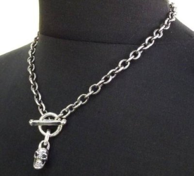 Photo1: Half skull with O-ring & 7chain necklace