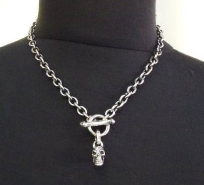 Photo2: Half skull with O-ring & 7chain necklace