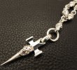 Photo6: Half Single Skull Dagger Square Bottom & H.W.O With Quarter Skull & Small Oval Links Necklace (Platinum Finish) (6)