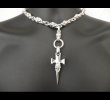 Photo13: Half Single Skull Dagger Square Bottom & H.W.O With Quarter Skull & Small Oval Links Necklace (Platinum Finish) (13)