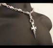 Photo17: Half Single Skull Dagger Square Bottom & H.W.O With Quarter Skull & Small Oval Links Necklace (Platinum Finish) (17)