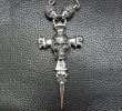 Photo3: Large Skull On 2Skulls Hammer Double Face Dagger With 2Lions & Battle-Ax Small Oval Chain Links Necklace (3)