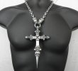 Photo19: 3 Skulls On 4 Heart Crown Long Cross Double Face Dagger With 2 Long Neck Bulldogs & Small Oval Links Necklace (19)