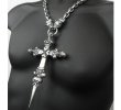 Photo18: 3 Skulls On 4 Heart Crown Long Cross Double Face Dagger With 2 Long Neck Bulldogs & Small Oval Links Necklace (18)