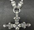 Photo3: 3 Skulls On 4 Heart Crown Long Cross Double Face Dagger With 2 Long Neck Bulldogs & Small Oval Links Necklace (3)