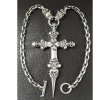 Photo2: 3 Skulls On 4 Heart Crown Long Cross Double Face Dagger With 2 Long Neck Bulldogs & Small Oval Links Necklace (2)