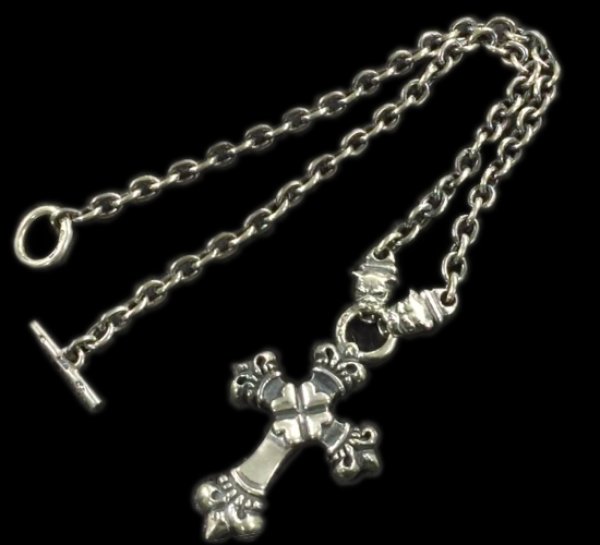 Photo1: 4Heart Crown Cross With 2 Bulldogs & 7Chain Necklace (1)