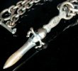 Photo3: Single Skull Dagger With 2 Single Skulls & Small Oval Chain Links Necklace (3)