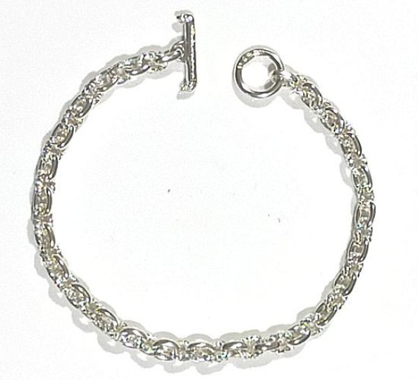 Photo1: Half Small Oval & Textured Small Oval Chain Links Necklace [Platinum Finish] (1)