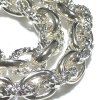 Photo3: Half Small Oval & Textured Small Oval Chain Links Necklace [Platinum Finish] (3)