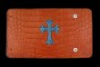 Photo1: Frog Cross Inlay Crocodile(Belly) Long Wallet (1)