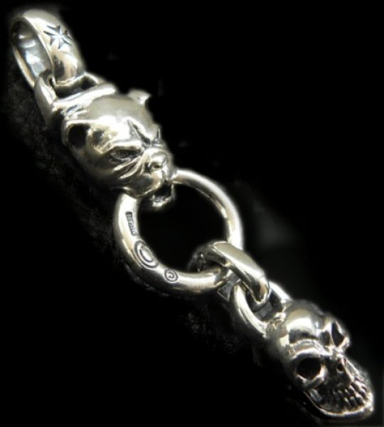 Photo1: Bulldog With Single Skull Drop Pendant (1)