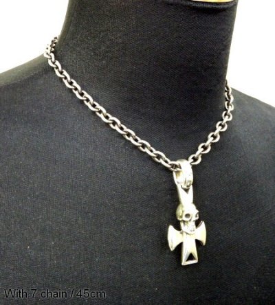 Photo2: Skull with round zip cross Pendant