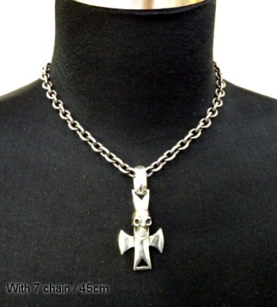 Photo3: Skull with round zip cross Pendant