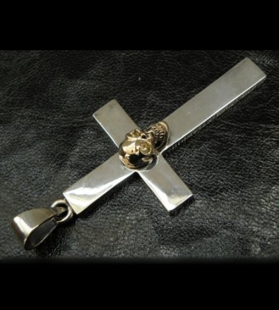 Photo2: 10k Skull On Plain Cross Pendant (Small)