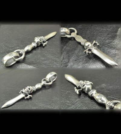 Photo1: One third Skull On Dagger Pendant With H.W.O