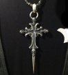 Photo9:  3Skull On 2inc Plain Grooved Cross With Single Skull Dagger Pendant (Quarter) (9)