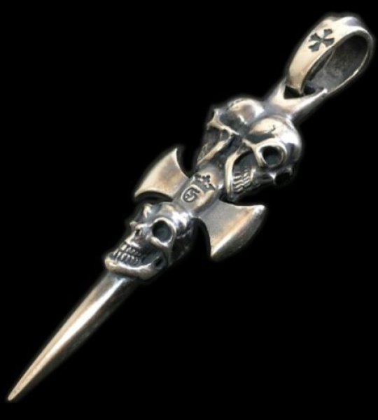 Photo1: Triple Skull Dagger Pendant (Maltese Cross Stamp) (1)