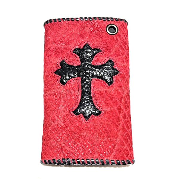 Photo1: Crocodile Flank Cross Inlay Elephant Wallet (1)