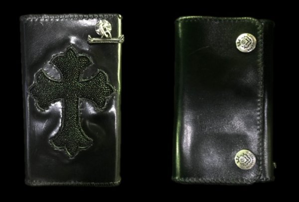 Photo1: Stingray Cross Inlay Buffalo Long Wallet (1)