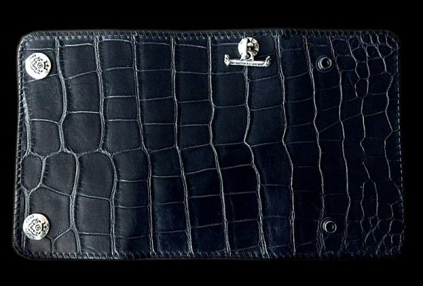 Photo1: Crocodile Belly Plain Long Wallet (1)