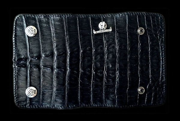 Photo1: Crocodile Tail W-Spine Plain Long Wallet (1)