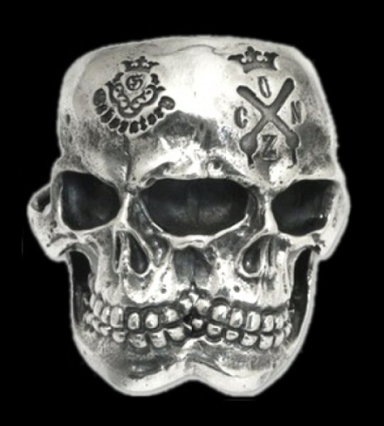 Photo1: Xconz Collaboration Double Face Medium Lage Skull Ring (1)