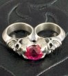 Photo19: Pink Sapphire Devil Skull Triangle Wire Bangle 2Finger Ring (19)