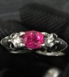 Photo12: Pink Sapphire Devil Skull Triangle Wire Bangle 2Finger Ring (12)