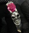 Photo11: Pink Sapphire Devil Skull Triangle Wire Bangle 2Finger Ring (11)