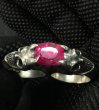 Photo10: Pink Sapphire Devil Skull Triangle Wire Bangle 2Finger Ring (10)