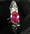 Photo9: Pink Sapphire Devil Skull Triangle Wire Bangle 2Finger Ring (9)